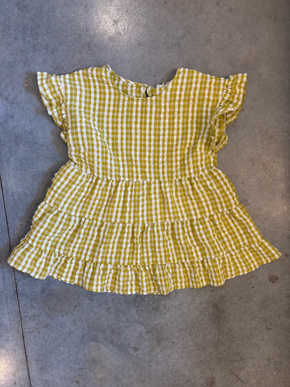 entro Yellow and White Gingham Tiered Ruffle Dress